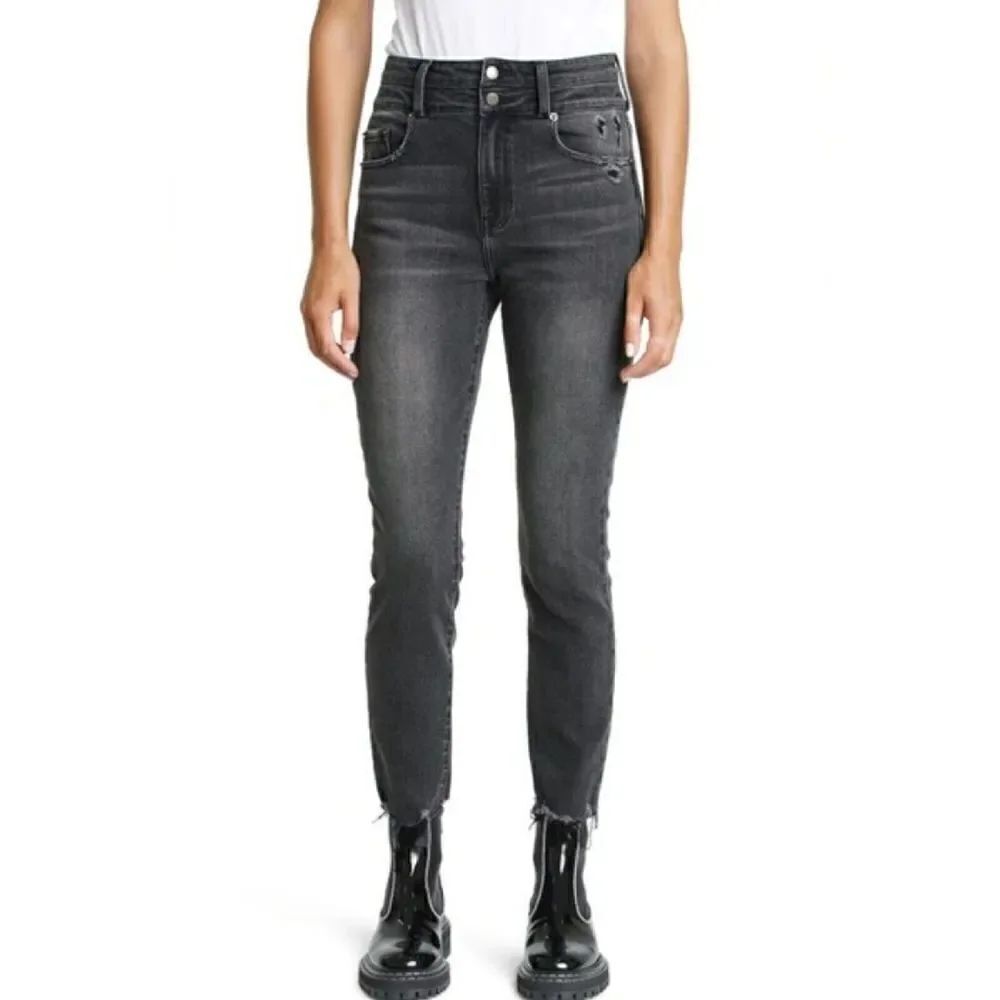 Pistola Audrey Frayed Hem Ankle Jeans Slim Distressed Black Women’s Size 27